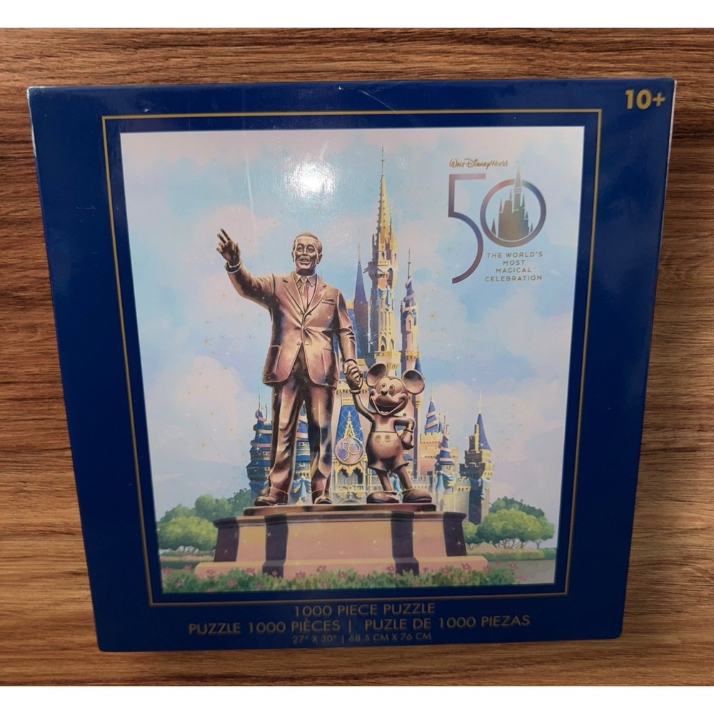 Disney World 50th Anniversary 1000 Piece Puzzle Walt & Mickey Statue Sealed